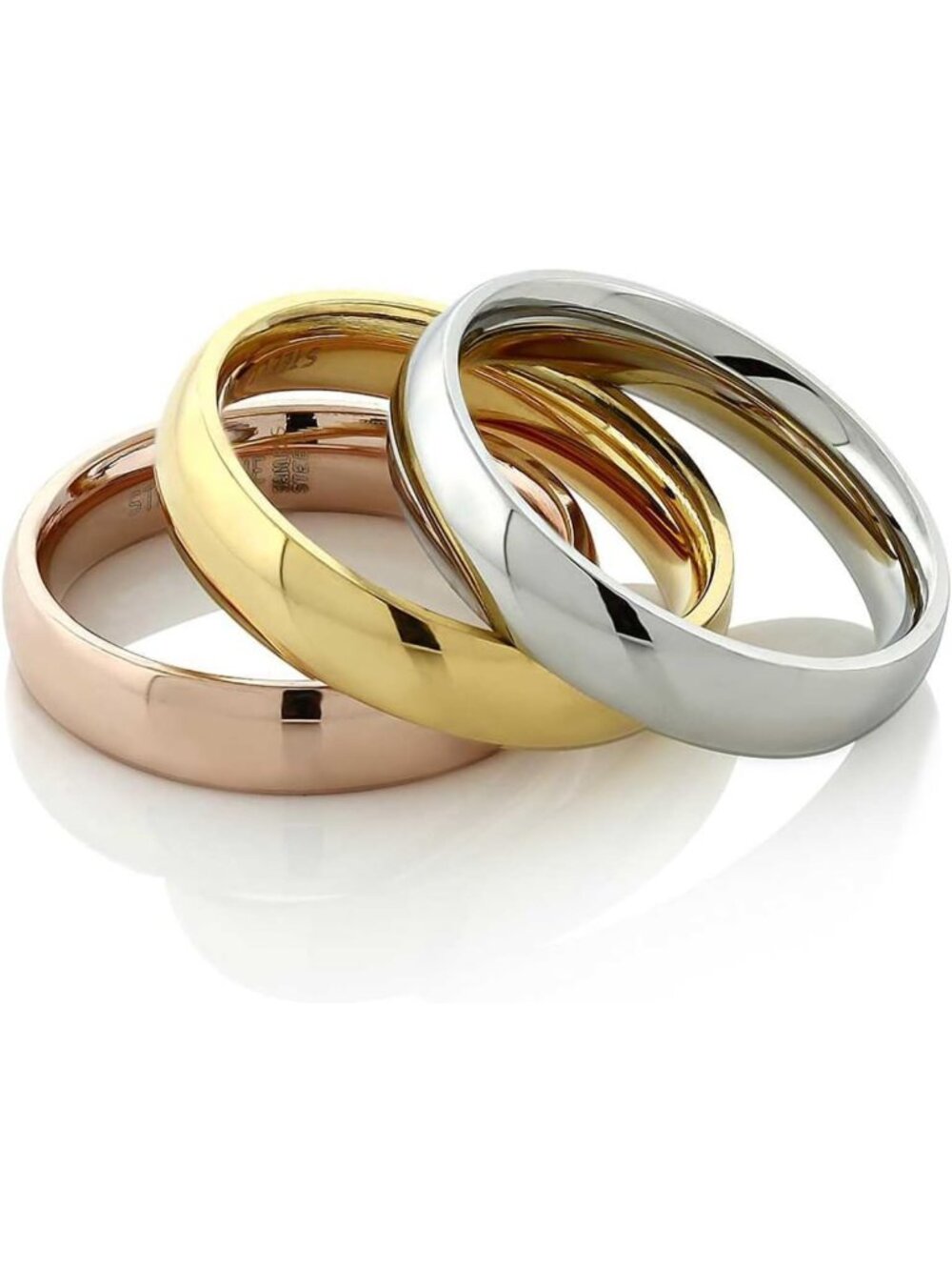 Stainless Steel Set of 3 Gemstone Band Rings - Stylish Stackable Jewelry